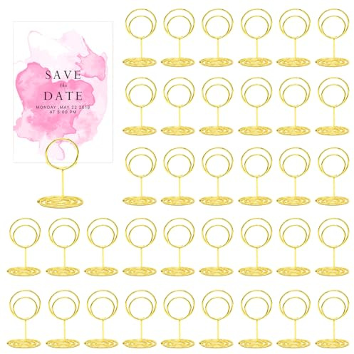 36 Stück Tischkartenhalter, Fotohalter, Menükartenhalter, Fotohalter mit Klammern, Kartenhalter Hochzeit, Tischkartenhalter Gold für Hochzeiten, Platzkartenhalter Memohalter, Jubiläen (Runden)