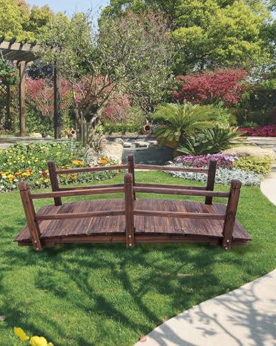 ZIMGOD Puente Jardín Puente de Madera para Jardín Exterior 1,4m, 1,5m, 1,8m, Sendero Puente para Jardín, Decoración Japonesa de Puente para Estanque, Pasarela de Arco para Patio(180cm (6ft))