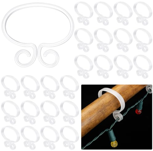 Yalikop 50 Pcs Christmas Banister Light Clips Railing Hook, White, Plastic | Deck Light Hooks for Indoor String Lights Xmas Garland Clips Stocking Hanger for Home Stairs Outdoor Fence Party Decor