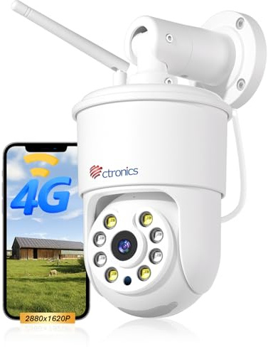 Ctronics 5MP 4G LTE Caméra Surveillance Extérieure – sans WiFi, Détection AI & Suivi Automatique, 8 Préréglages, Vision Nocturne Couleur, Métal IP66, Accès App/PC, Cloud/128GB TF