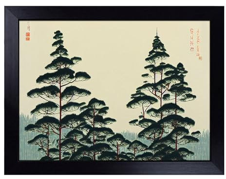 Lap Tray with Bean Bag Cushion, Japanese Pine Tree Forest | Handmade in the UK, Raised Wooden Edge, Padded Cushion, Heat-Resistant Wipe-Clean Surface, for Meals, Laptops and Crafts