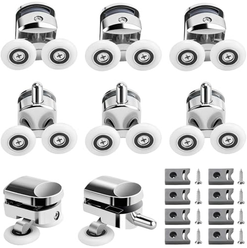 YOUNGSAY 8 PCS Roulette Porte Coulissante Douche 25mm, Silencieux et Durables Roulette Porte de Douche avec Blocs Anti-Collision et Vis pour Portes en Verre de 4 à 6mm (4 en Haut et 4 en Bas)