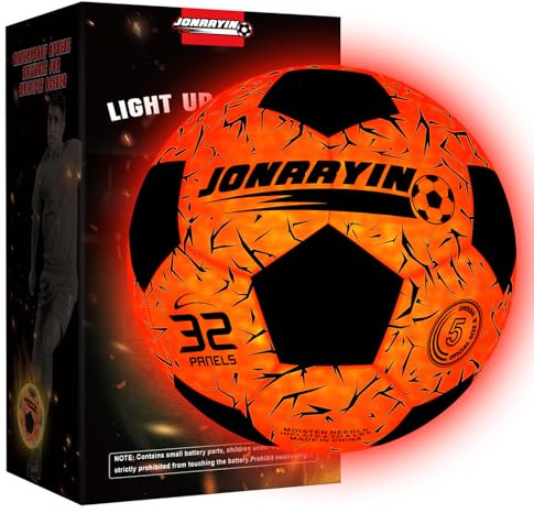 JONRRYIN Ballon de Football Lumineux - Taille Officielle 5 - Étanche- pour l'entraînement et Les Jeux pour Enfants et Adultes