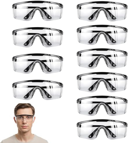 RQcMid Schutzbrille Arbeitsschutzbrille, 10 Stück Schutzbrillen für Brillenträger, Vielseitige Schutzbrillen für Bauarbeiten Laborarbeiten Outdoor-Aktivitäten, Transparente PC-Brillen 5 x 13 cm
