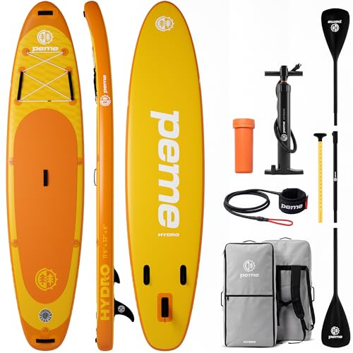 peme Tavola Sup Gonfiabile Adulti Stand Up Paddle Board Canoa Rigida da Mare 350cm per Surf Standup Acquatico Sport Mare Lago Fiume Equilibrio Stabilità 18PSI fino a 166kg – HYDRO Bright Sun