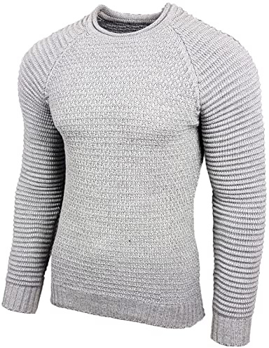 Baxboy Strickpullover Herren Two Tone Rundhals Pullover Grobstrick B-8056