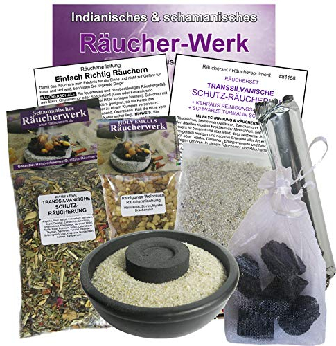 12-TLG Räucherset TRANSSILVANISCHE Schutz RÄUCHERUNG + WEIHRAUCH + SCHWARZER TURMALIN. 2 x Räuchermischungen + ZUBEHÖR + Anleitung. 81158-S