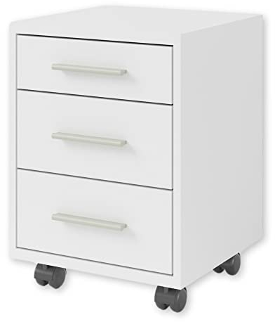 OFFICE LINE Rollcontainer Schreibtisch in Weiß - Mobiler Büroschrank mit Schubladen - Modernes Büromöbel Komplettset - 40 x 56 x 40 cm (B/H/T)