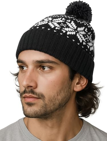 Neverless® Herren Strickmütze Norwegermuster Wintermützen für Männer mit Strickbommel Rippstrick ungefüttert