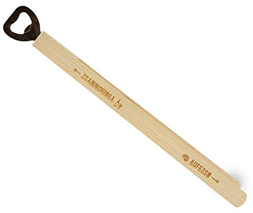Bavariashop Grillzange aus Holz Aufessen - Zsammdringa; Das perfekte Multitool aus Bayern für den gelungenen Grillabend, Flaschenöffner inklusive