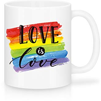 Shirtinator Tasse Geschenk Love is Love I Liebe Tassen LGBTQ+ Regenbogen Rainbow Valentinstag