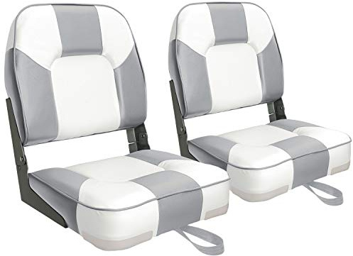 Leader Accessories A Pair of New Low Back Folding Boat Seat(2 seats) (D-White/Grey)