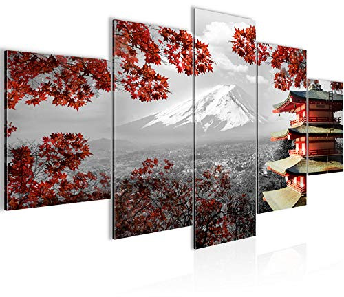 Runa Art - Bilder Japan 200 x 100 cm 5 Teilig XXL Wanddekoration Design Rot Grau 009151a