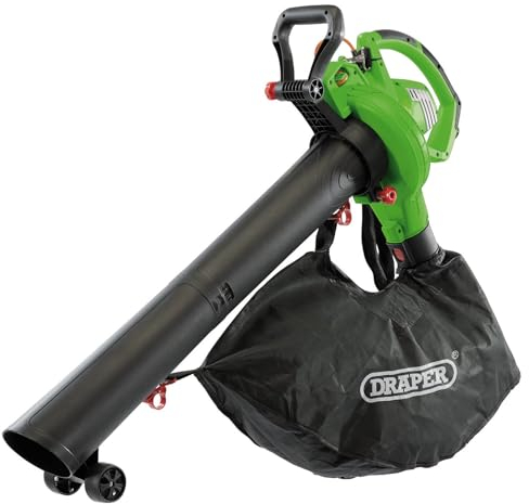 Draper 3-in-1 3200W Electric Leaf Blower 230V | 45L Collection Bag Garden Vacuum Cleaner | 15:01 Mulcher/Shredder | 260km/h Air Speed Blower | Variable Speed Gardening Tool | 10m Cable | 93165