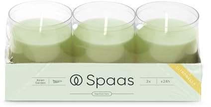 Spaas 3 Bougies recharges parfumées citronnelle, ± 24 heures - vert pistache - Asian Garden