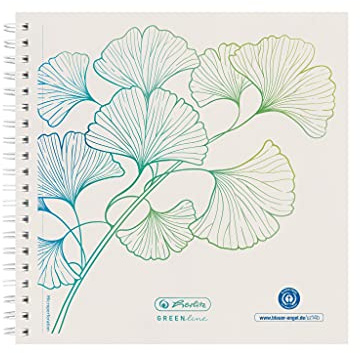 Herlitz Spiralblock GREENline 14,8x14,8 cm, punktkariert / dotted, 100 Blatt, Motiv Ginkgo, 5 Stück