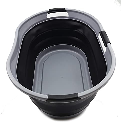 SAMMART Faltbarer Wäschekorb aus Kunststoff, 44 l, faltbarer Pop-Up-Aufbewahrungsbehälter/Organizer, tragbare Waschwanne, platzsparender Wasserkorb, Wasserkapazität: 35 l (1, Dunkelgrau/Schwarz)