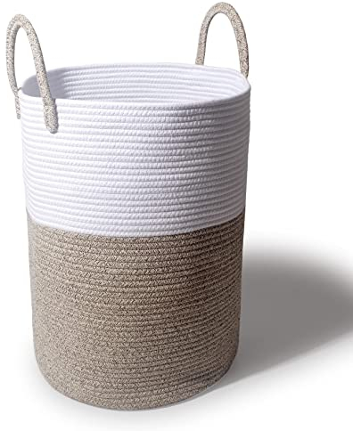 SYLANDO Wäschekorb mit Henkel 58L , Spielzeug Aufbewahrung , Aufbewahrungsbox Geflochten , Wäschesammler Groß , Aufbewahrungskorb Kinderzimmer (Braun, D 38 x H 50 CM)