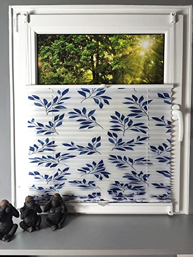 Gardinen Senay Klemmfix-Plissee verspannt mit Klemmträger, Crush-Optik, blickdichte Transparenz, Breite: 40 bis 120 cm/Länge: 130 cm und 210 cm, Farbe: Blau-Weiß Gemustert (90 x 130)