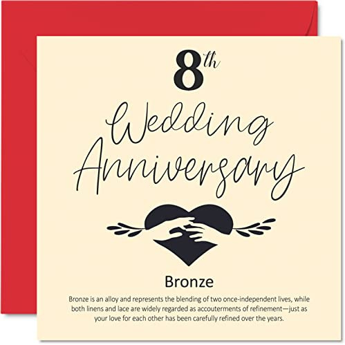 Stuff4 Glückwunschkarte zum 8. Hochzeitstag für Ehemann, Ehefrau, Freund | Zum 8. Hochzeitstag, Bronze-Hochzeitskarte für Frauen, Männer, sie ihn, 145 mm x 145 mm