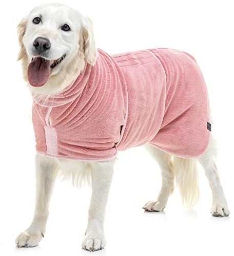 Lucky Paws® Hundebademantel – doppellagiger, Ultra-absorbierender & luxuriös weicher Bademantel Hund – Hunde in Minuten trocknen – Hundehandtuch & Hunde Bademantel in 1 (L, Staubrosa)