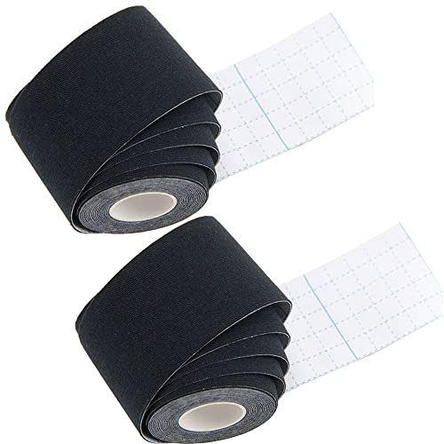 LTLCLZ 2Stück Kinesiologie Tape Athletic Recovery Elastisches Band Knieschoner Muskelschmerzlinderung Knieschoner Unterstützung Für Fitnessstudio Fitness Bandage,Schwarz,2.5CM High