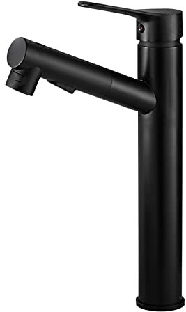 Wasserhahn mit Brause Waschtischarmatur mit Herausziehbarer Brause Wasserhahn Bad Ausziehbar 3 Strahlarten Brause Einhebelmischer Waschbecken Schwarz-B,Hoch