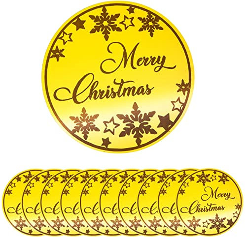 Crethinkaty 10 Stück Frohe Weihnachten Acryl Cupcake Toppers Schneeflocken Formen Runder Spiegel Gravur Kuchen Topper Cupcake Dekorationen für Weihnachten Party (Gold)