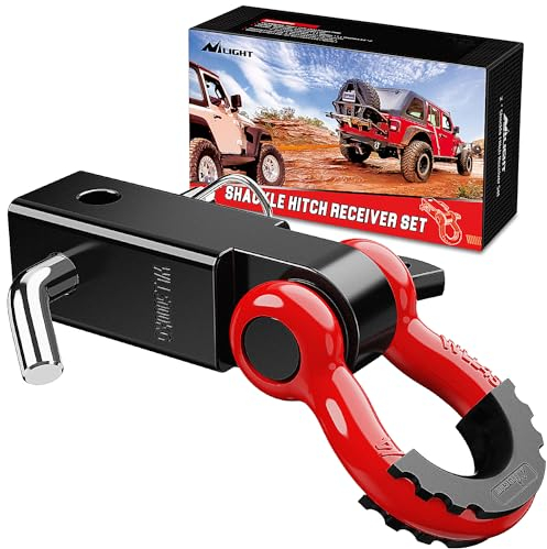 Nilight Shackle Hitch Receiver 2Inch 45000 LBs Breaking Strength 3/4 D Ring Shackle w/Trailer Hitch Pin Heavy Duty Solid Recovery Towing Kit for Trucks Jeeps Off-Road