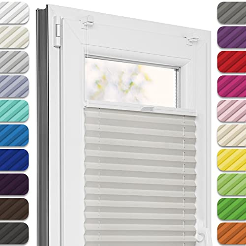 Estika Plissee ohne Bohren, Premium Klemmfix - 130cm Breite x 120cm Höhe - Grau - Metal Plisseehalter ohne Bohren, Modern Sichtschutz für Fenster, Jalousien Fenster für innen