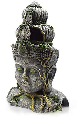JATASI Aquarium-Dekorationen, Aquarium-Dekorationen, Harz-Buddha-Kopf, Landschaftsgestaltung, Reptilientank, geeignet für Unternehmen (Farbe: bemalt, Größe: 19,5 x 14 x 28,5 cm)