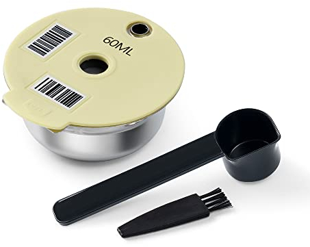 Stainless Steel Tas simo Refillable Espresso Pod, BENFUCHEN Reusable Tas simo Pod for Bosch Coffee Maker, Refillable Tas-simo Pod with Stainless Steel Coffee Tamper, Off-White Color, 60ML