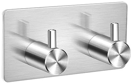 The Bog Standard Double Silver Towel Holder, Self Adhesive, Brushed Stainless Steel, Wall Hooks for Hanging, Bathroom