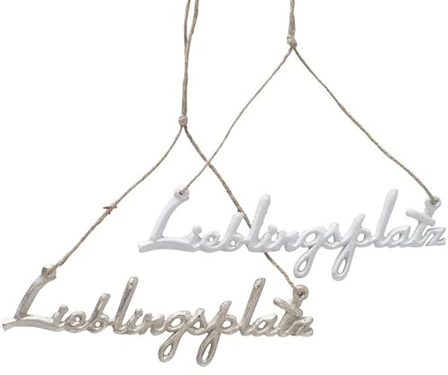 2er Set Metall Hänger Lieblingsplatz weiss silber farben 25cm Metallschild Spruch Gartendeko Anhänger Dekoschild Anhänger Mobile maritim Anker Aluminium