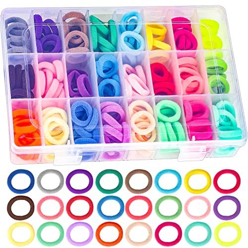 Baby Hair Ties, 200 Pcs Toddler Hair Ties with Organizer Box Colorful Cotton Seamless Hair Bands Stocking Stuffers for Kids Girls(24 Colors)