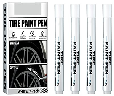 Katutude Weiße Lackstifte, 4 Stück Auto Reifenmarkierungsstift, Weißer Lackstift Marker Wasserdicht Permanentmarker Reifen Lackstifte Reifenmarker für Autoreifenbeschriftung