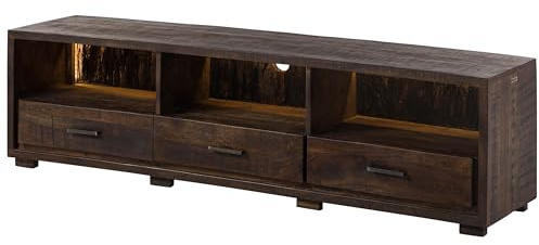 Massivmoebel24.de | Bark TV-Board aus Massivholz #217 | aus Akazienholz - Dunkelbraun, lackiert | 235x40x47 cm | 3 Fächer & 3 Schublade | Kommode, Anrichte