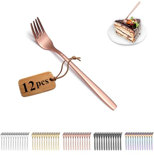 Berglander roségold Kuchengabeln 12 Stück, titanverkupfert Edelstahl Dessertgabeln, Obstgabeln, kleine Gabel für Zuhause, Restaurant, Hotel, Hochzeit, Partys, spülmaschinenfest