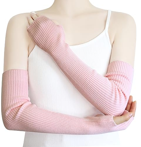 YATANAM Scaldapolsi in misto lana, guanti caldi senza dita in maglia, morbidi scaldamuscoli, guanti da digitazione per le donne, A-rosa, 19.7''/50cm