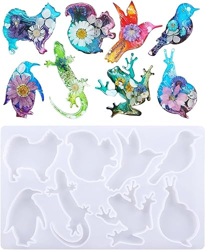 Moule en silicone en résine d'animaux, lézard colibri, chien, grenouille, escargot, moule en fonte époxy pour décoration murale, chambre, jardin, moule en résine 3D d'été, pour faire de la fabrication