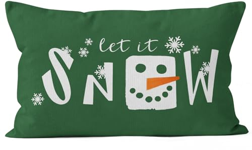 HIWX Christmas Let It Snow Schneemann dekorativer Kissenbezug Deko-Kissenbezug, Merry Christmas Schneemann Schneeflocke Bauernhaus für Sofa Bett Zimmer Wohnkultur 30,5 x 50,8 cm Kissenbezug (grün)