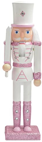 Casse-noisette de Noël en bois blanc et rose de 30 cm - Décorations de sapin de Noël - Mini figurines casse-noisettes à suspendre - Marionnette de soldat - Pendentif pour arbre traditionnel de Noël