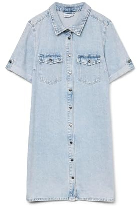 Vero Moda Vmjennie SS Robe Courte en Denim pour Femme, Bleu Jeans Clair, S