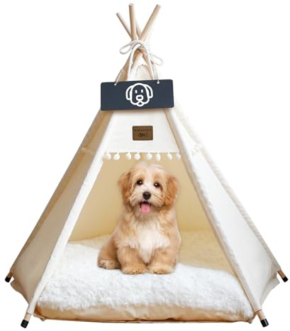 Vinnypet Tipi Zelt fur Katzen und Hunde Haustierzelte Häuser mit Plüschkissen Luxery Hundezelt Katzenzelt Abnehmbar und Waschbar Katzenhaus Haustierhäuser 40x40x50cm