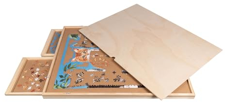 genialo Puzzle-Tisch drehbar inkl. Abdeckung, Tisch mit 4 ausziehbaren Schubladen, Puzzle-Unterlage, für 500, 1000 oder 1500 Teile, MDF, Kiefernholz, braun