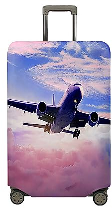 Hixingo Elastisch Kofferhülle Kofferschutzhülle, Flugzeug Landschaft Druck Koffer Schutzhülle Staubdichte Reisekoffer Hülle Trolley Case Schutzhülle Reisegepäckabdeckung (Rosa,M (22-24 Zoll)