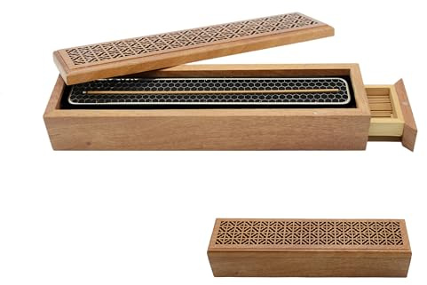 Moocervi Incense Holder Burner,Coffin Incense Storage Box Holder for Sticks, Wooden Incense-Stick Holder & Ash Catcher for Meditation/Yoga Room/Bedroom/studyroom/Office (Incense Holder with Storage)