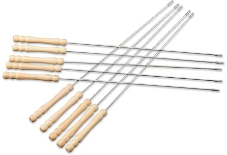 10 Stück Edelstahl-Grillspieße mit Holzgriffen, Grillspieße für Camping, runde Schaschlikspieße aus Metall