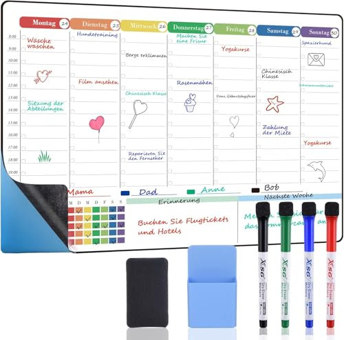 Whiteboard Magnetische Folie *Monatsplaner/Wochenplaner * Selbstklebend, Magnetfolie Weiß Abwischbar Familienplaner, Planungstafel, Monatskalender, Memoboard (42×28cm Wochenplaner)