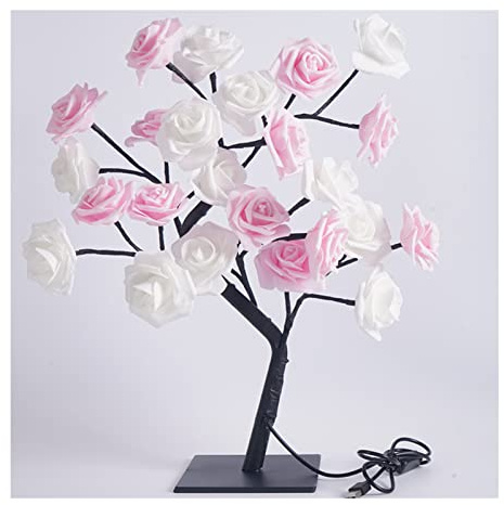 Lámpara LED de Mesa para árbol de Bonsái, Lámpara de árbol USB, Decoración de Dormitorio de Navidad, Luz de Noche de Mesa (Blanco Rosa 24 Luces Rosa)